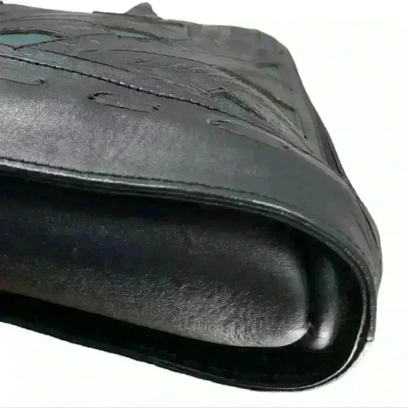 Leaders In Leather Black Hand Tooled Vtg Lined Shoulder Bag Made in Paraguay. - Picture 12 of 12